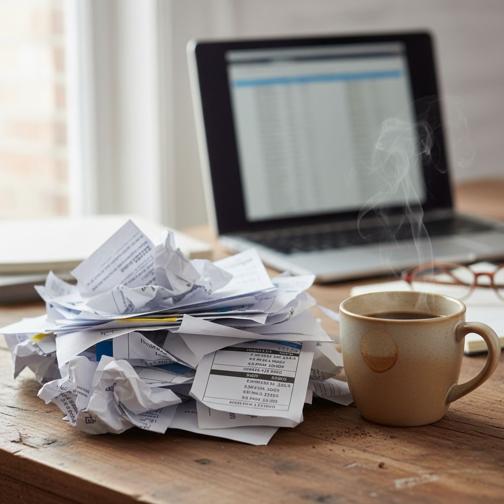 Stack of bills and invoices beside coffee cup representing hidden costs