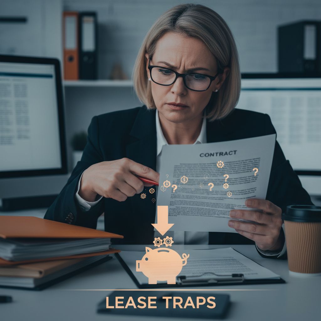 Business owner reviewing coffee machine leasing contract paperwork