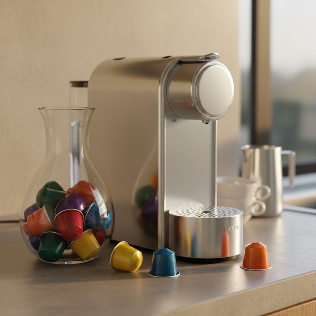 Pod coffee machine with different capsules for variety in workplace